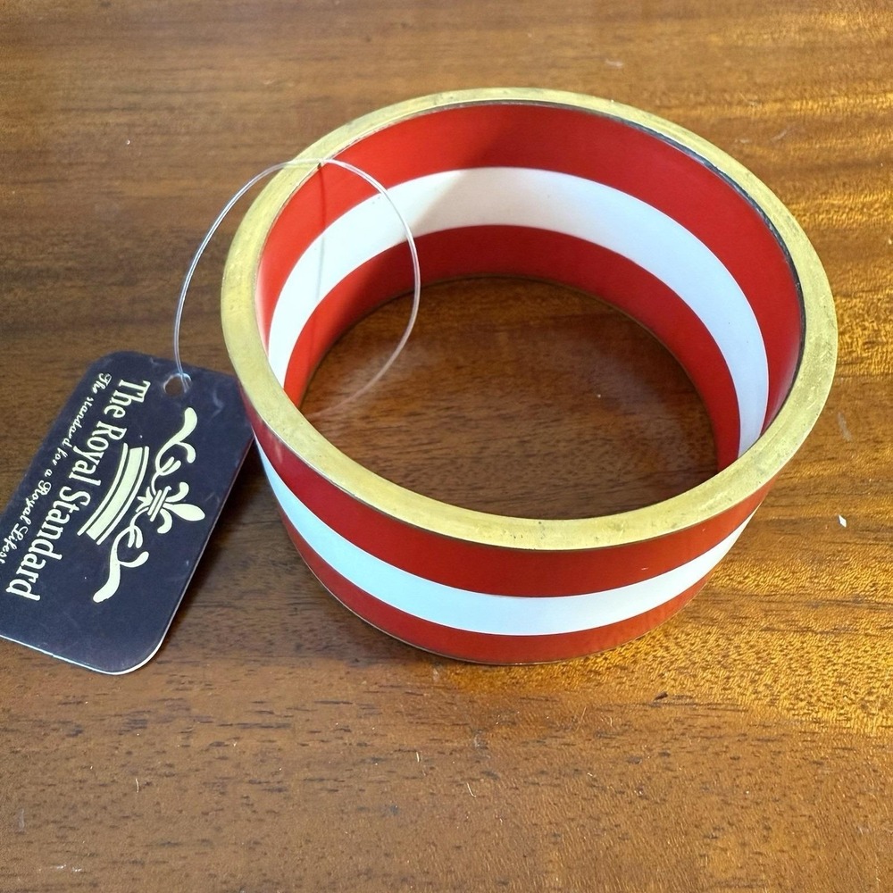 Red and White  Striped‎ Bangle Bracelet with Brass Accent NWT Americana